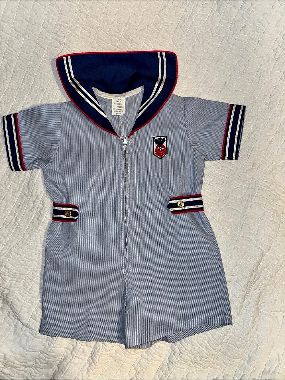 Vintage Sailor Suit Style Blue & Red Striped Romper sz 3T